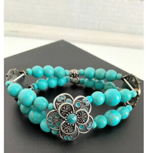 Womens Turquoise Flower Stretch Bracelet